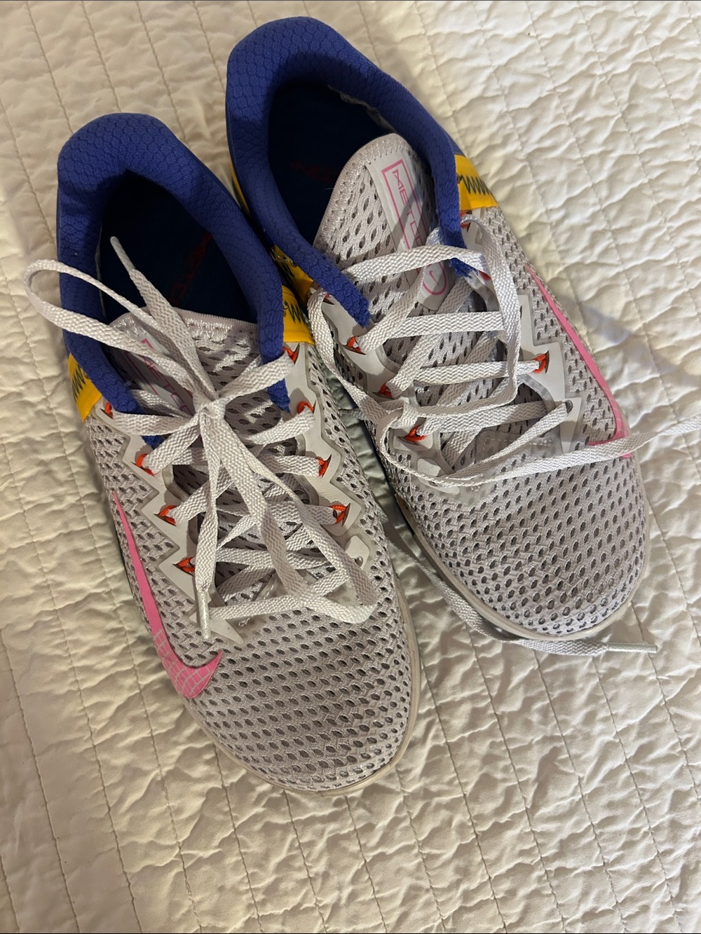 Nike Metcon6 WhiteMesh Sneakers with Pink Swoosh, Purple Lining Yellow Green